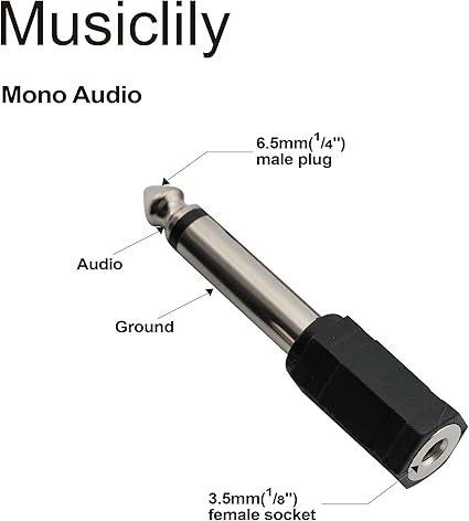 1/8 Mono to 1/4 Adapter - 1/8 Female to TS 1/4 Mono Male Converter Connector