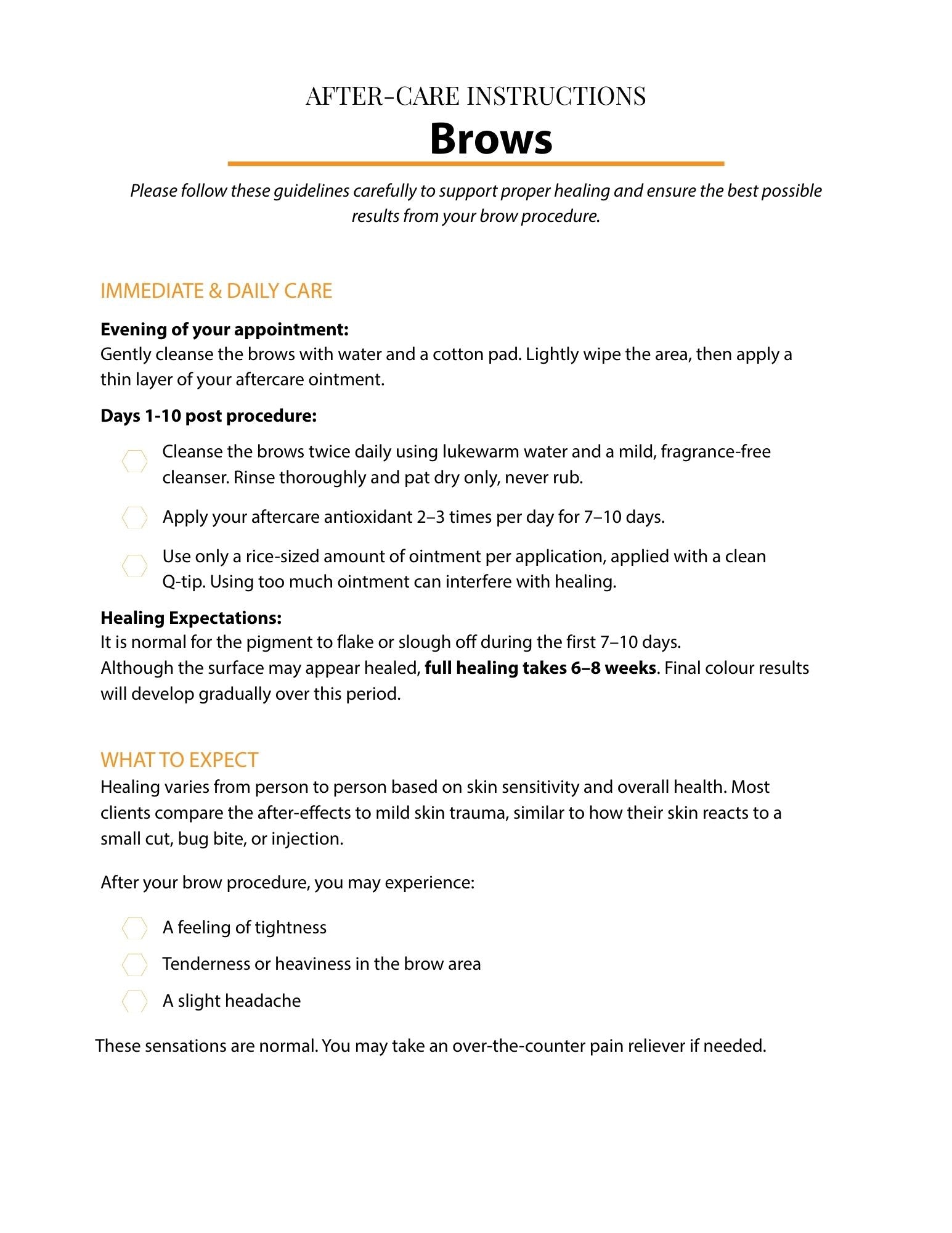 Aftercare Instructions - BROWS