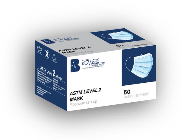 Bowers Earloop Face Masks Level 2, Blue, 50/box